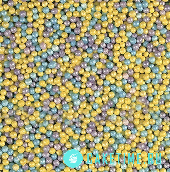 Посыпка сахарная Шарики голубые-лилово-желтые перламутровые 2мм, 25гр