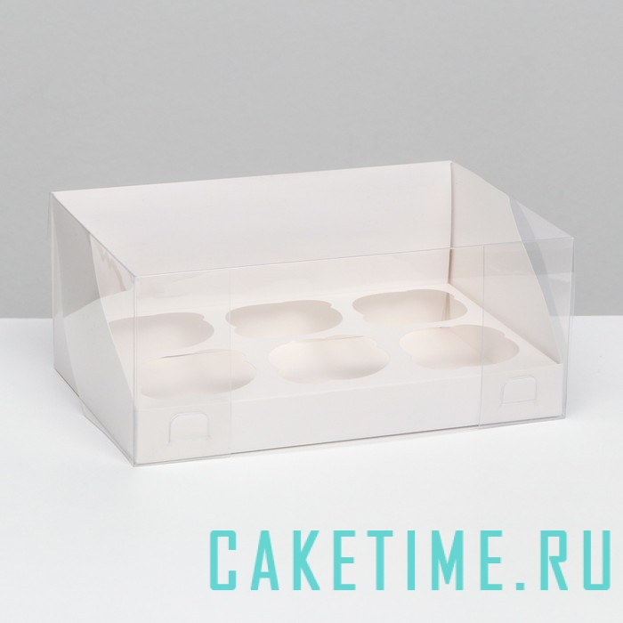 Коробка для 6 капкейков с прозрачным окном, белая