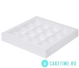 Коробка для 16 конфет с прозрачной крышкой, белая