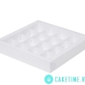 Коробка для 16 конфет с прозрачной крышкой, белая