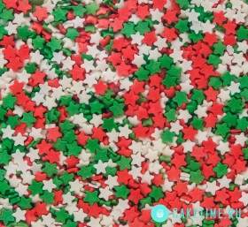 Посыпка сахарная Звезды красно-бело-зеленые микс, 25гр 