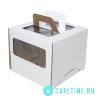 Коробка для торта с ручкой и окном (26х26х20см) гофрокартон