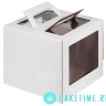 Коробка для торта с двумя ручками и тремя окнами, 22х22х25см, гофрокартон