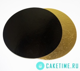 Подложка для торта круглая золото/черный, 3 мм,  22 см
