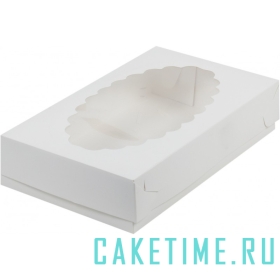 Коробка для пирожных с фигурным окном 24 х 14 х 5 см, белая