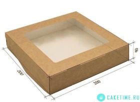 Коробка для пирожных и печенья с окном беж 20х20х4 см 
