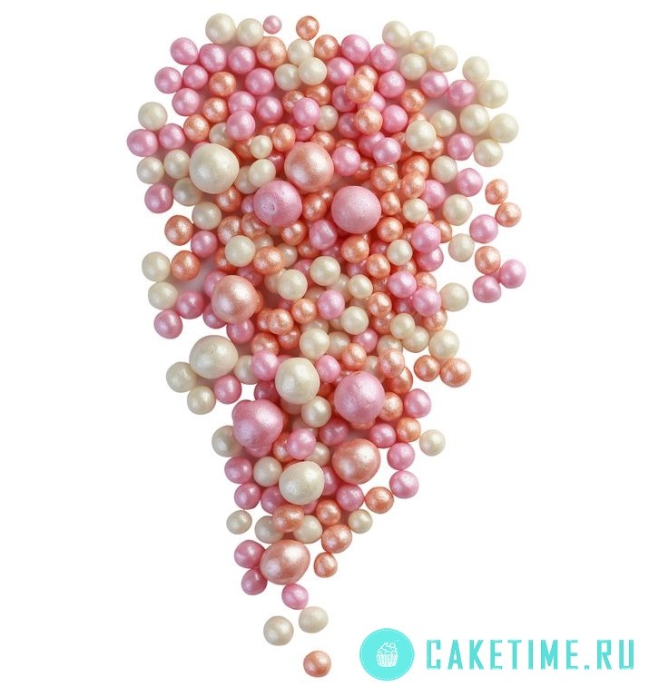 Посыпка из дутого риса Жемчуг бело-розово-персиковая, 25 гр   